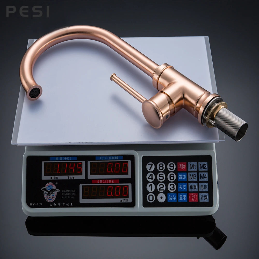 Brushed Rose Gold Kitchen Sink Water Tap Deck Mounted Mixer Stream Sprayer Head Hot Cold Taps 360 Rotation Spout Faucet.