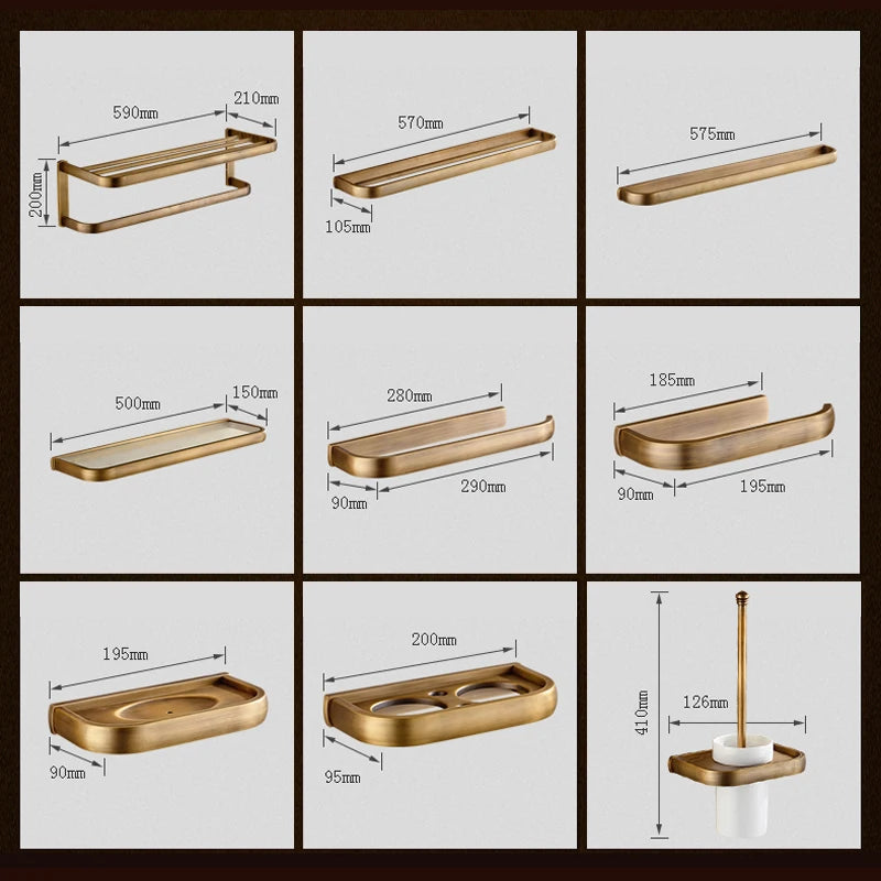 Soild brass antique bathroom accessories set towel bar shelf hook toilet paper rack brush holder mirror banheiro hardware