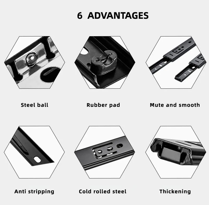 Drawer Rail 8~20Inch Cold Rolled Steel Drawer Slides Close Drawer Sliding Track Two-Section Cabinet Slides Furniture Hardware