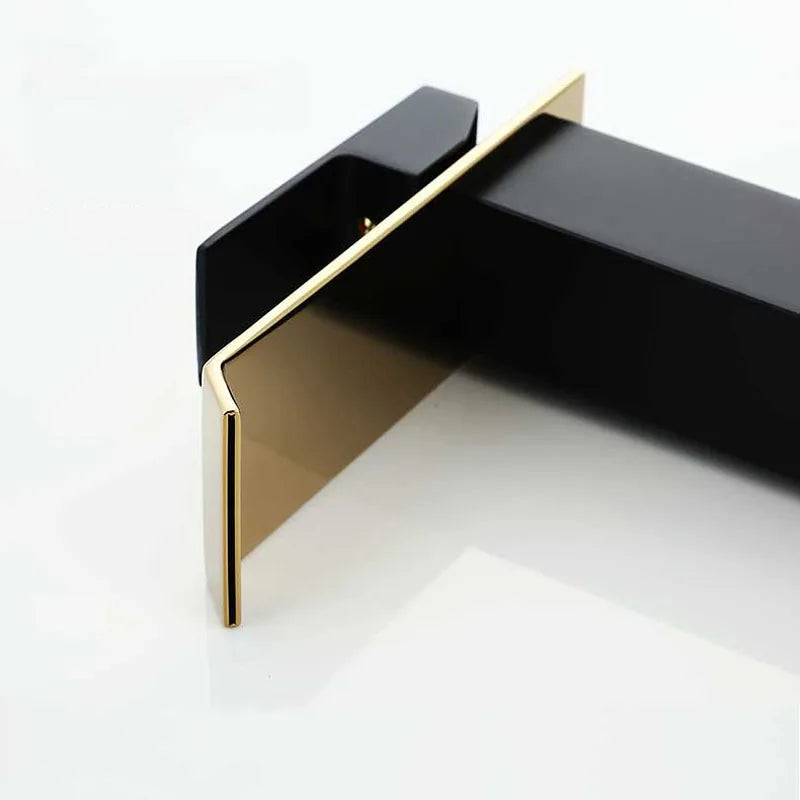 Waterfall Basin Faucet Deck Mounted Bathroom Sink Tap Black Gold Cold and Hot Water Mixer Tap Vanity Vessel Sink Brass Faucets
