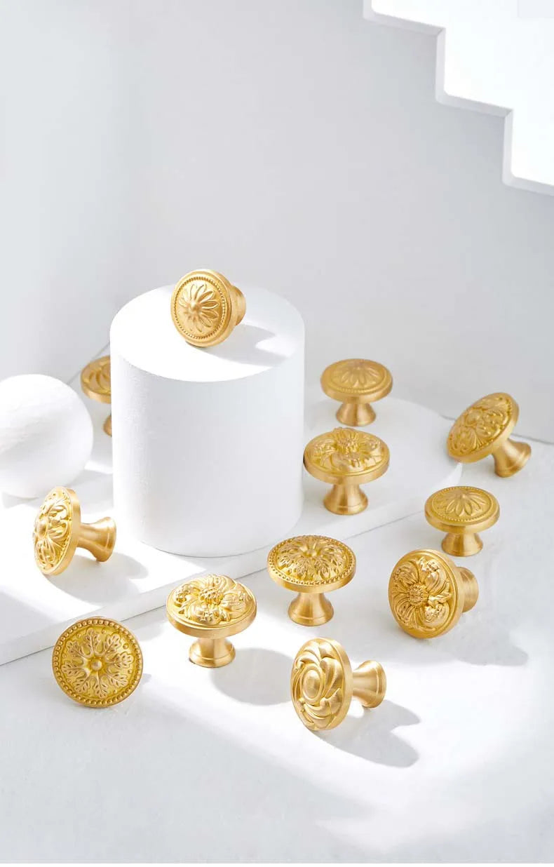 Solid Brass Door Handle Light Luxury Simple Gold European Drawer Kitchen Shoe Cabinet Wardrobe Handles Bedroom Decor Gold Knobs
