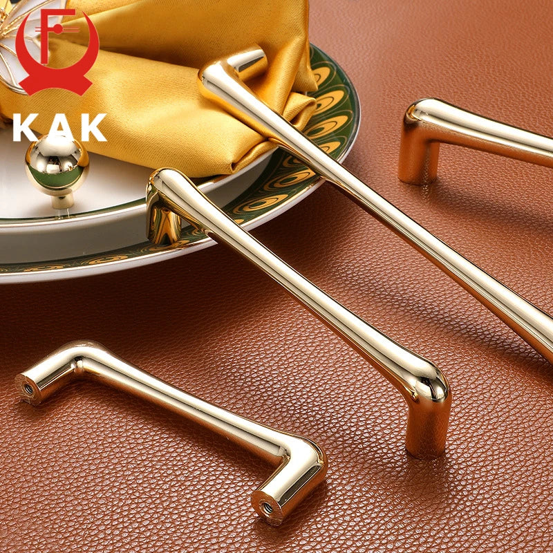 KAK European Style Bright Gold Cabinet Handles Drawer Knobs Kitchen Handle Cupboard Door Pulls Furniture Handle Cabinet Hardware