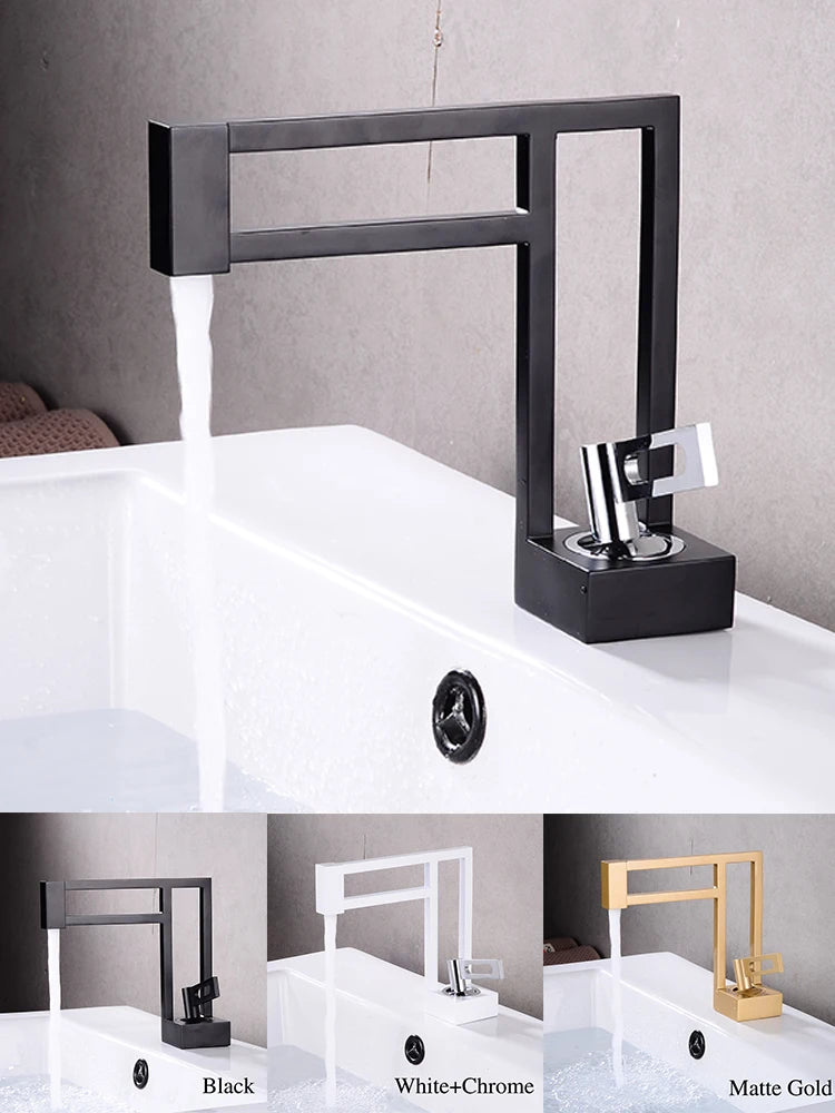 BAKALA Modern Basin Faucets Black Sink Mixer Taps Brass Bathroom Taps Square Vessel Sink Faucet Black Basin Mixer Cold Hot Water