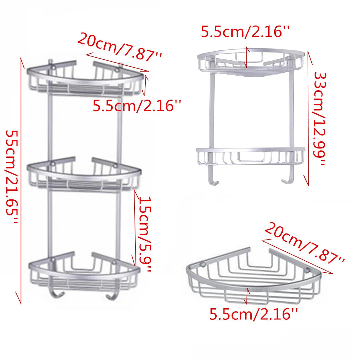 Bathroom Punch Free  Aluminum Triangular Rack Storage Organizer Corner Shelf For Shampoo Soap Cosmetic Basket Holder
