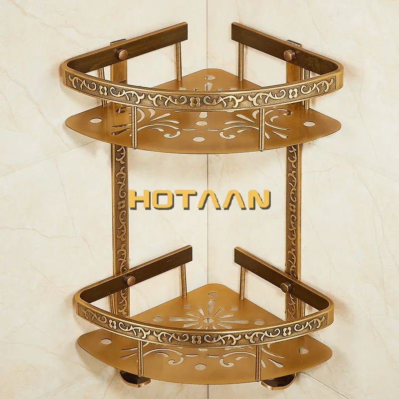 Bathroom shelf antique aluminum double layer bathroom corner shelf bathroom holder showeroom basket bathroom accessories