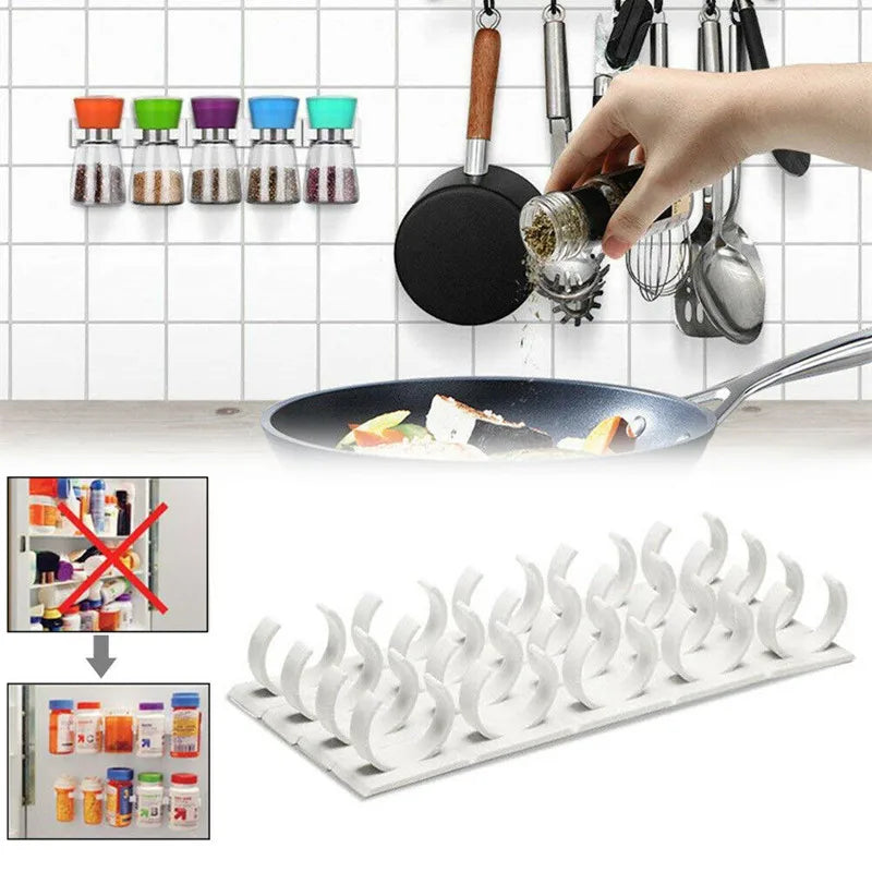 1/4 Pcs Wall Mount Home Kitchen Storage Rack Ingredient Spice Plastic Clip Rack Organizer Accessories Jars Spice Holder Tools