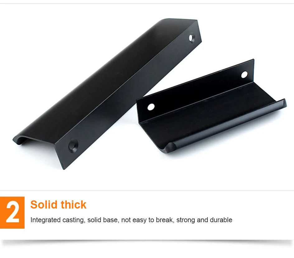 Hidden Furniture Drawer Handles Kitchen Cabinet Door Black Handle Aluminum Alloy Modern Style Finger Edge Wardrobe Pulls