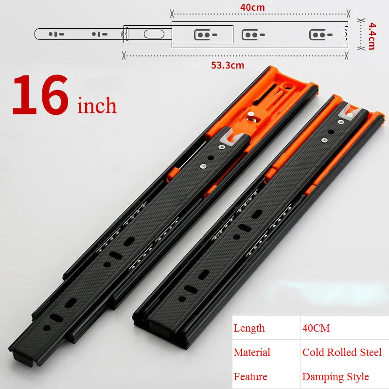 25cm-50cm Stainless Steel Cabinet Slides Soft Close Three-Section Drawer Rails Drawer Slides Buffer Damper Rails Hardware Slide