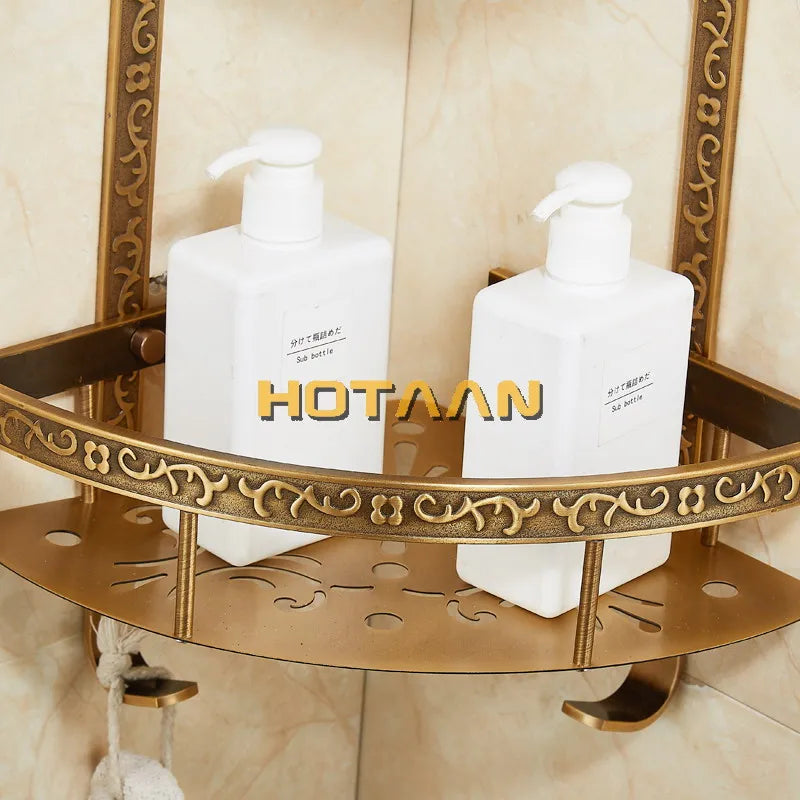 Bathroom shelf antique aluminum double layer bathroom corner shelf bathroom holder showeroom basket bathroom accessories