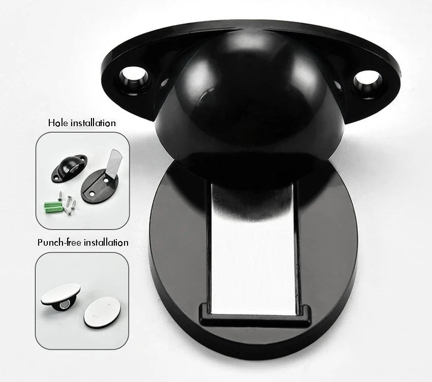 Door Stopper, Magnetic Door Stop White, Black Plastic Door Catch, Self Adhesive & Drilling Door Holder for Bedroom Bathroom