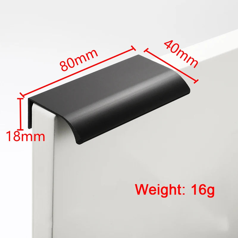 Hidden Furniture Drawer Handles Kitchen Cabinet Door Black Handle Aluminum Alloy Modern Style Finger Edge Wardrobe Pulls