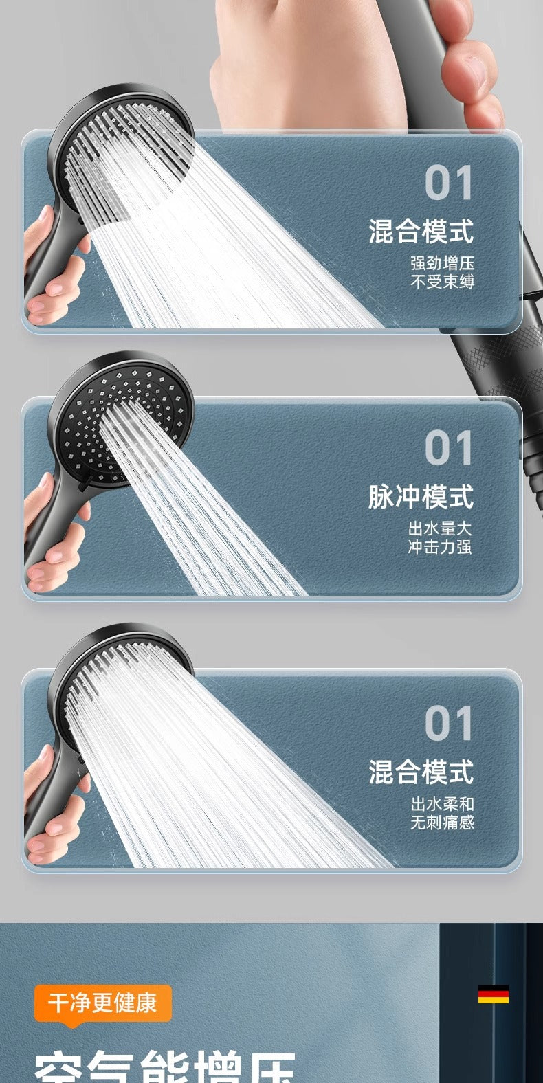 10 Inches Big Panel Large Flow Ceiling Mounted Supercharge Shower Head Set 3 Modes High Pressure Abs Rainfall Bathroom Shower ﻿