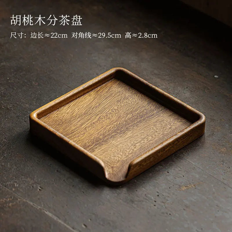 Chinese Walnut Square Food Tray Solid Wood Puer Tea Set Tray Home Breakfast Tray Cake Tray Flower Pot Bonsai Gardening Holder