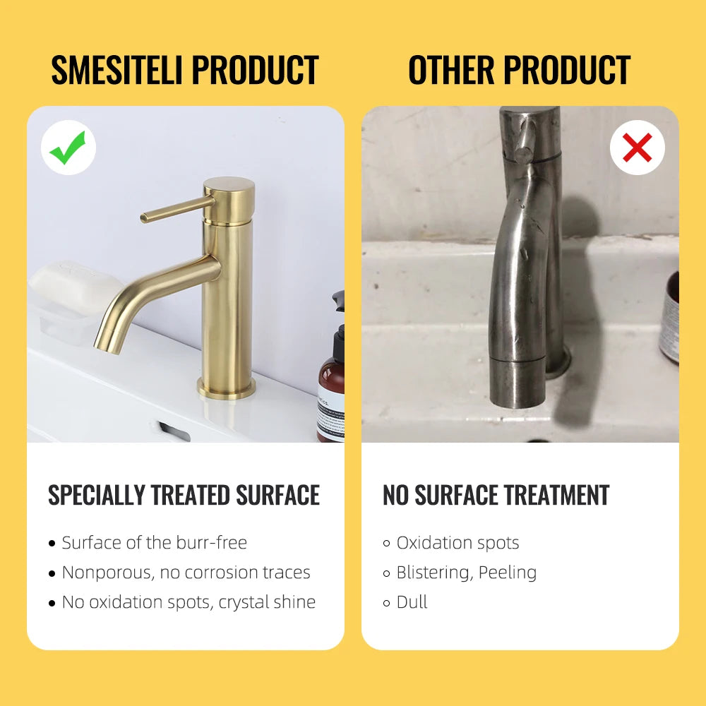 Brushed Gold Basin Faucet Solid Brass Hot And Cold Water Basin Mixer Sink Tap Deck Mounted Bathroom Taps
