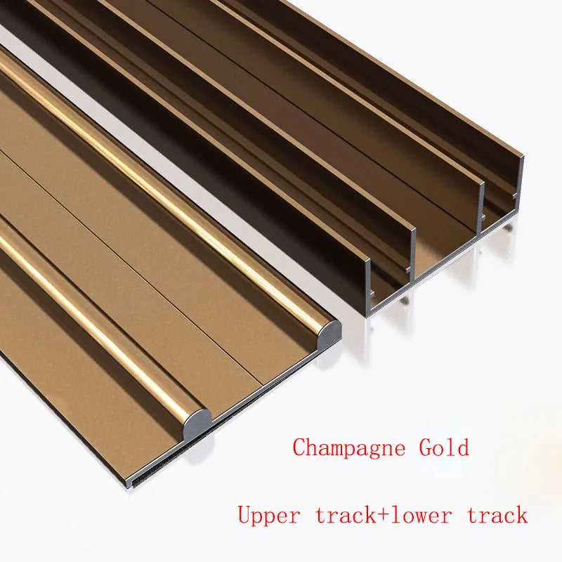 Sliding door slide rail aluminum alloy No slotting required thicken Dual track system Cam guide rail Pass through door slot