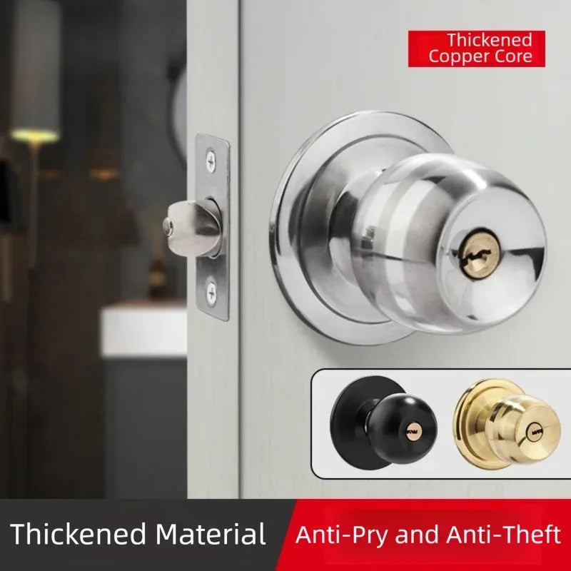 Stainless Round Door Knobs Rotation Lock Knobset Handle with Key for Bedrooms Bathrooms Utility Room Hardware Accessories