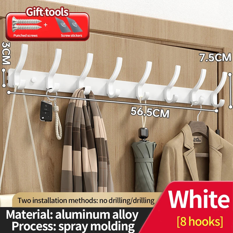 no drill Holes One Row Hangers Kitchen Towels Clothes Hats Toilet Towel Rack Storage Wall Mounted Door Back Rod Hook