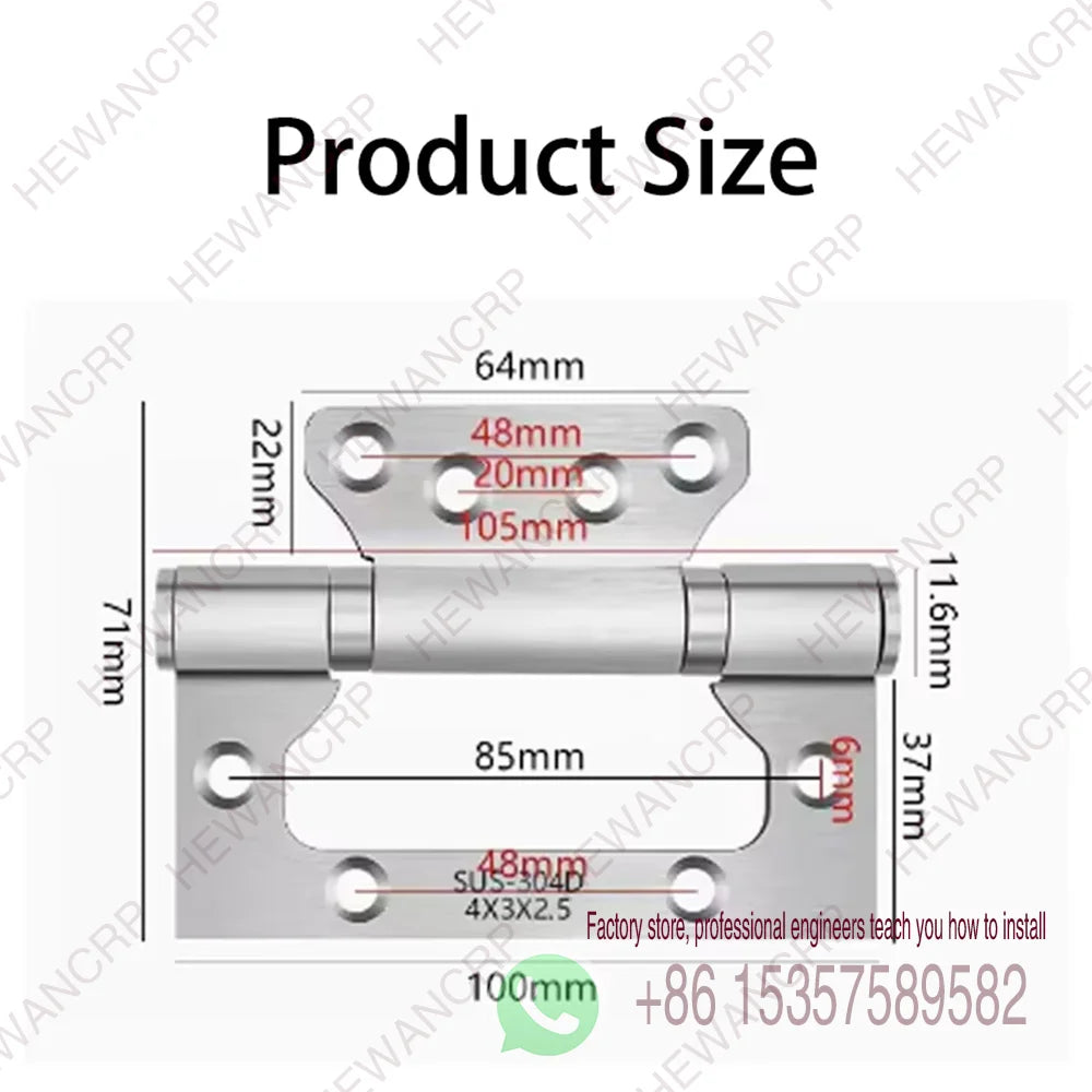 2pcs Heavy-Duty Stainless Steel Door Hinges Thickened Waterproof Rust-Resistant Silent Closing Thick Bearings Brushed Finish
