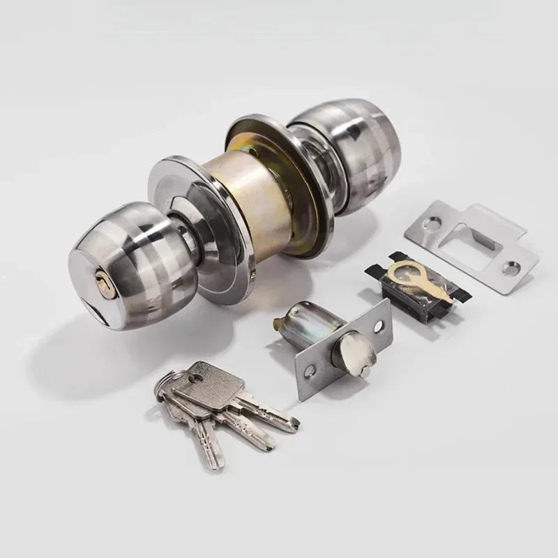 Stainless Round Door Knobs Rotation Lock Knobset Handle with Key for Bedrooms Bathrooms Utility Room Hardware Accessories