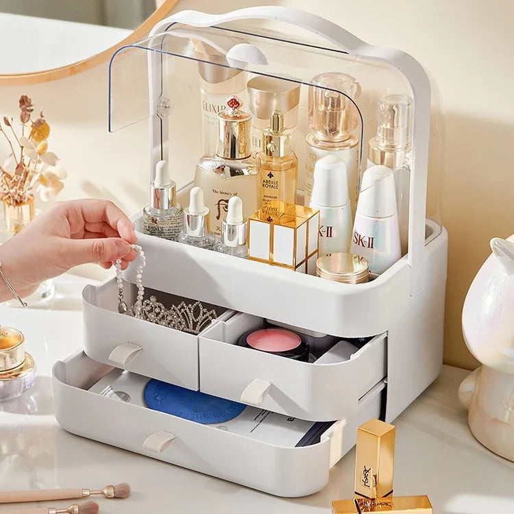 Cosmetic Organizer Countertop Organizer For Dresser With Lid And Drawer Countertop Waterproof And Dustproof Skin Care Organizer