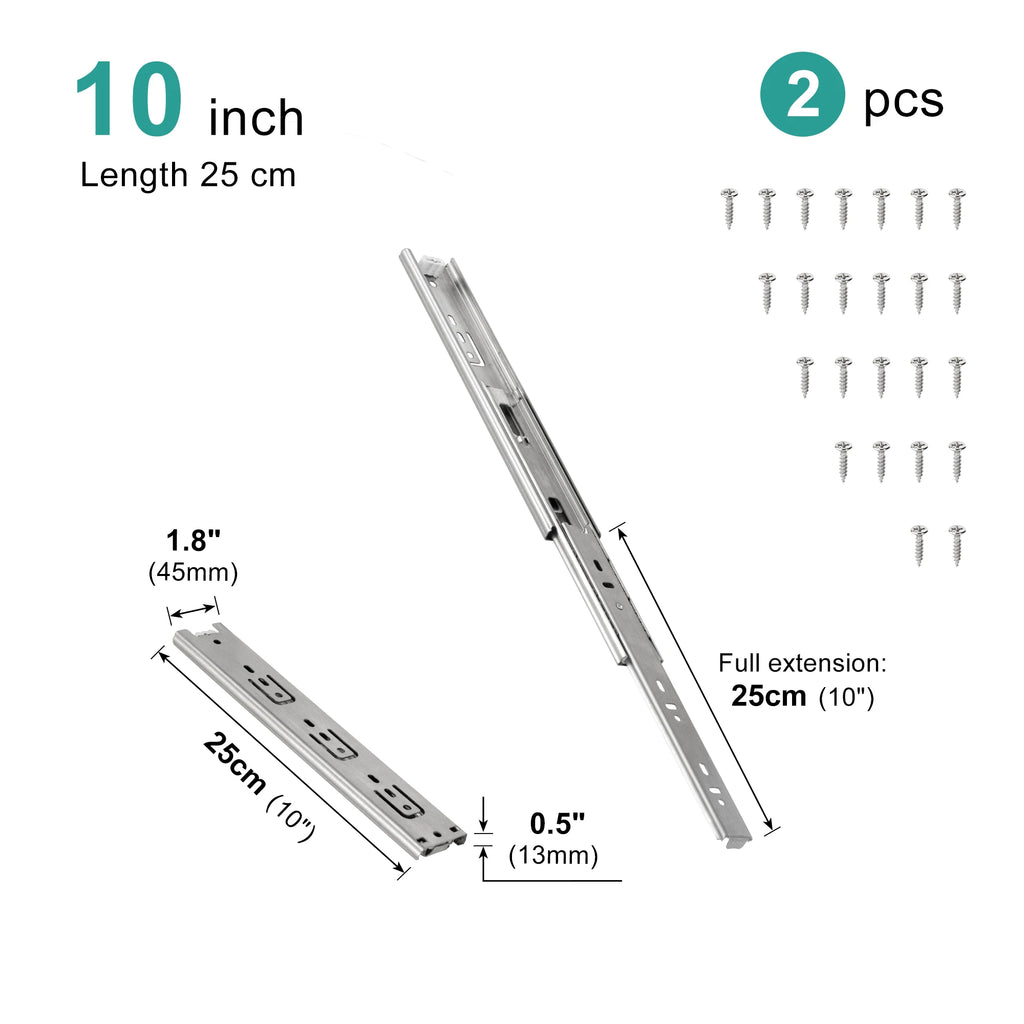 Drawer Rail 10~20Inch Stainless Steel Ball Bearing Slides Drawer Sliding Track 3-Section Full Extension Cabinet Furniture Slides