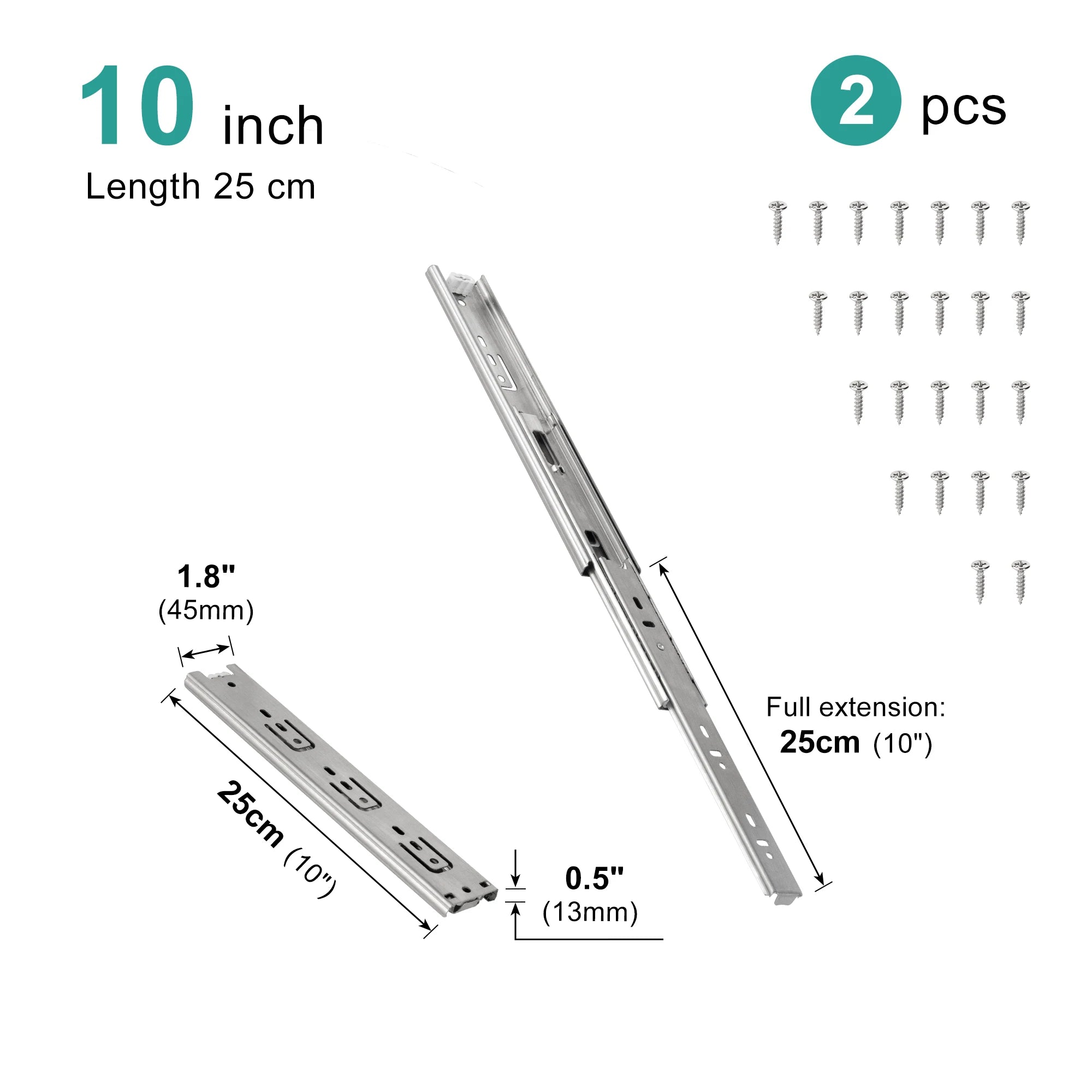 Drawer Rail 10~20Inch Stainless Steel Ball Bearing Slides Drawer Sliding Track 3-Section Full Extension Cabinet Furniture Slides