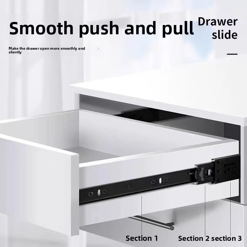 Heavy duty cold-rolled steel drawer slide rail -3-section soft closing damping rail, silent cabinet slide rail