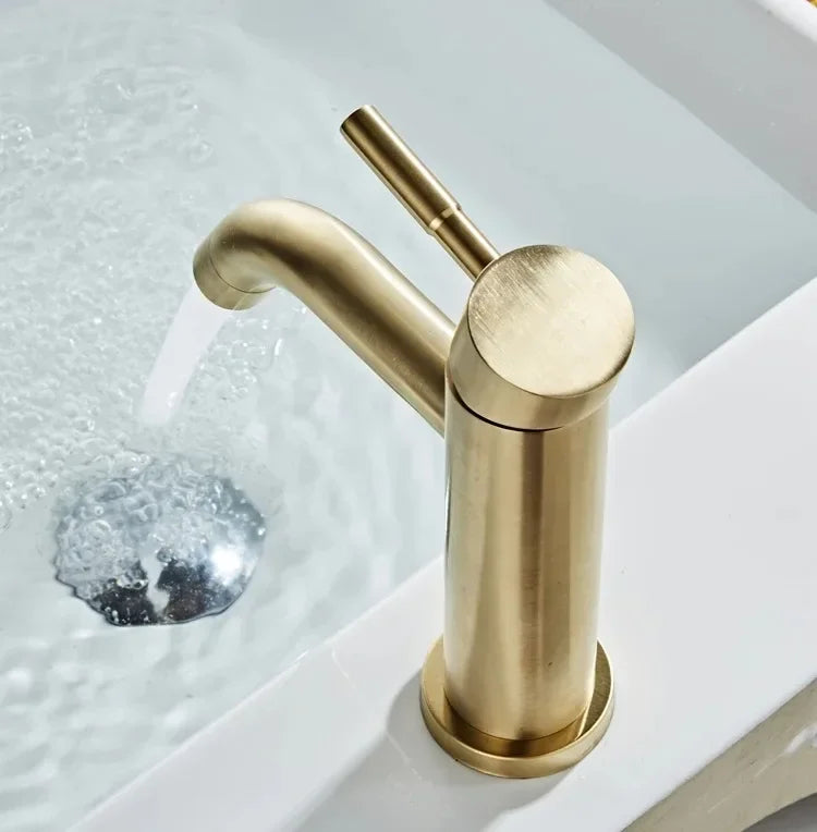 Bathroom Faucets Bathroom Basin Faucet Cold and Hot Water Mixer Sink Tap Single Handle Deck Mounted Brushed Gold Tap