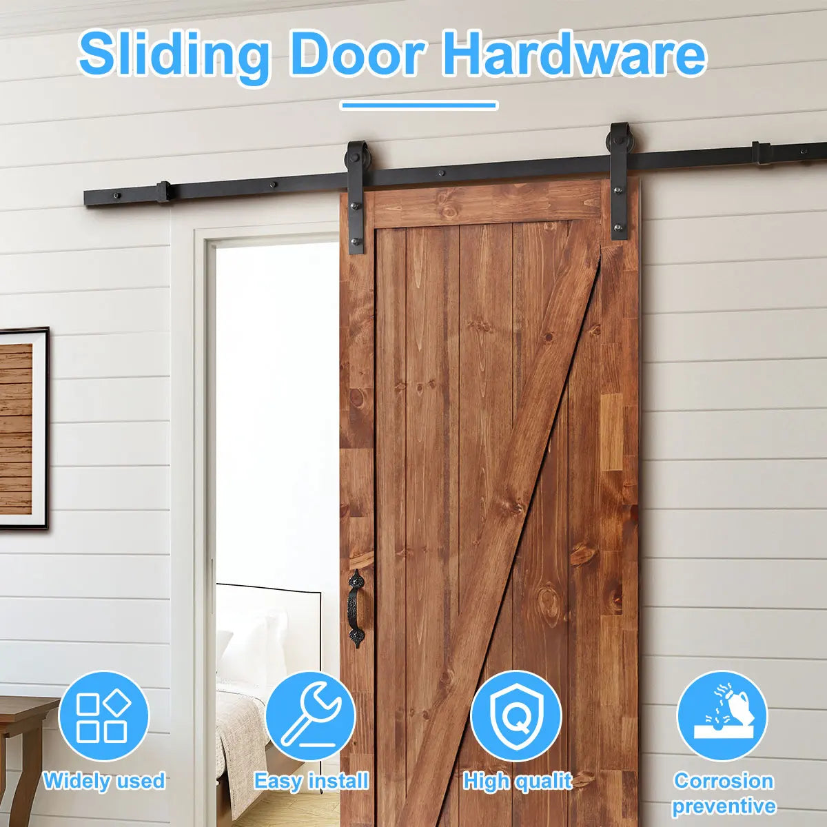 Barn Door Hardware Kit  Heavy Duty Sturdy Sliding Barn Door Track Smoothly and Quietly J Shape Hanger Cupboard Door Panel Access