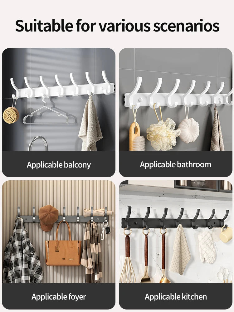 no drill Holes One Row Hangers Kitchen Towels Clothes Hats Toilet Towel Rack Storage Wall Mounted Door Back Rod Hook