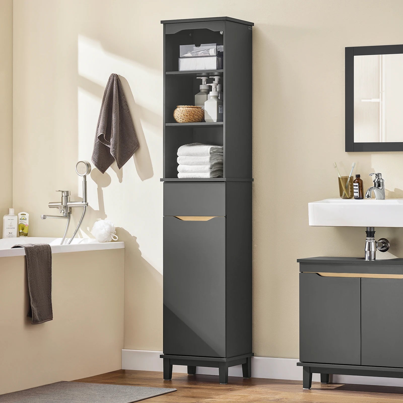 SoBuy BZR112 High wardrobe bathroom wardrobe bathroom wardrobe narrow bathroom shelf bathroom wardrobe bathroom furniture BHT approx. 35x170x30
