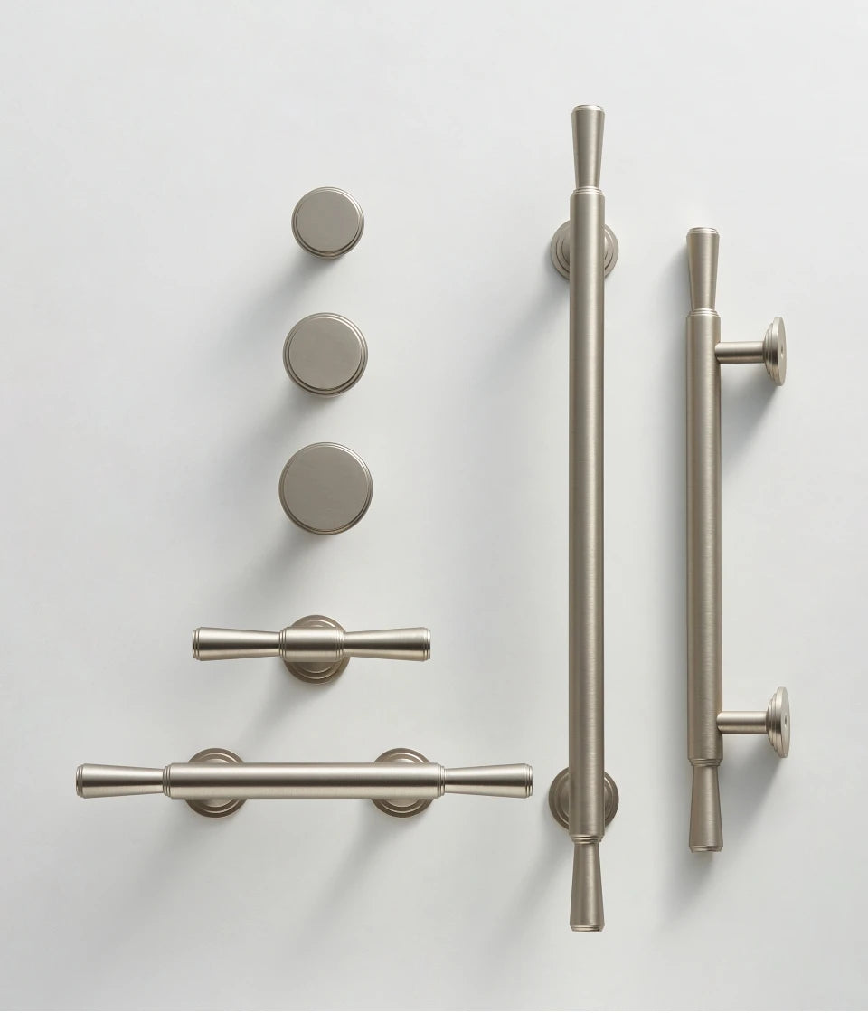 Nurlin Solid Brass Nickel Brushed Luxurious Silver French Modern Cabinet Handles Tbar Wardrobe Knobs