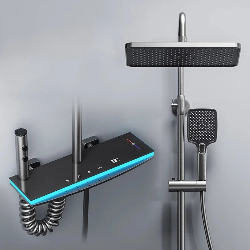 Piano Digital Bathroom Shower Set Senducs Hot Cold Bathroom Mixer Faucets System Brass Gun Grey Digital Piano Shower System