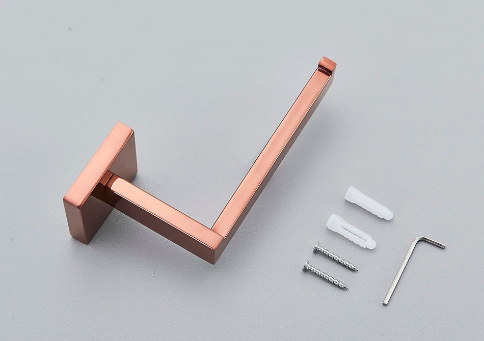 Bathroom Hardware Rose Gold Polish Shiny Bathrobe Hook Towel Rail Bar Rack Bar Shelf Tissue Paper Holder Bathroom Accessories