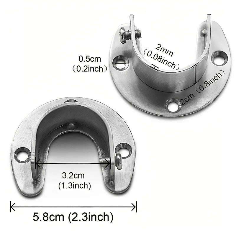 2PCS Stainless Steel Wardrobe Closet Rod Bracket Clothes Seat Curtain Pole Sockets,25Mm Creative Useful