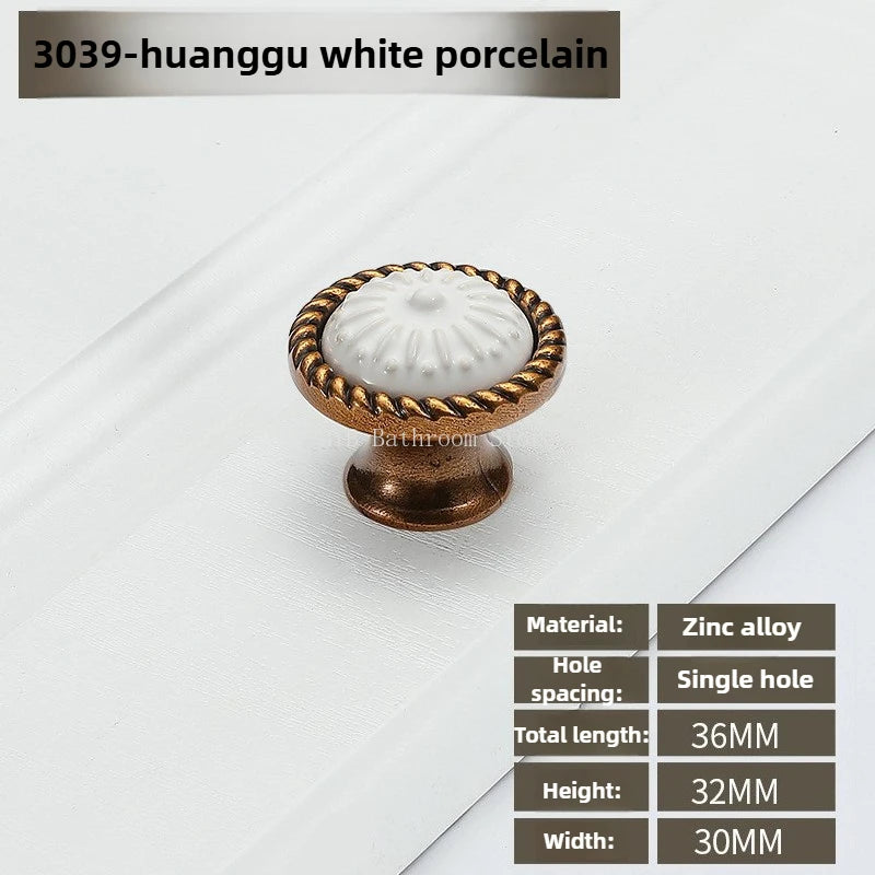Drawer Knobs Wardrobe Door Handle European Furniture Hardware Zinc Alloy Antique Bronze Ceramic White Cabinet Handles