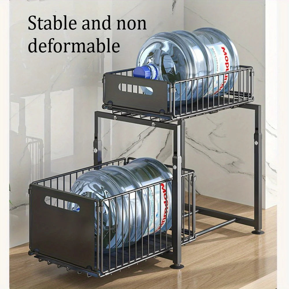 Adjustable Under-Sink Organizer - Pull-Out Spice Rack & Storage Basket | Customizable Cabinet Shelf System