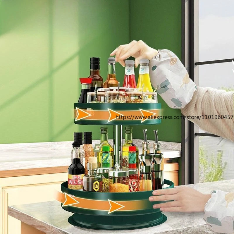 Rotatable Kitchen Spice Rack Multi-Tier Countertop Seasoning Organizer with Movable Turntable for Spice Jars Boxes
