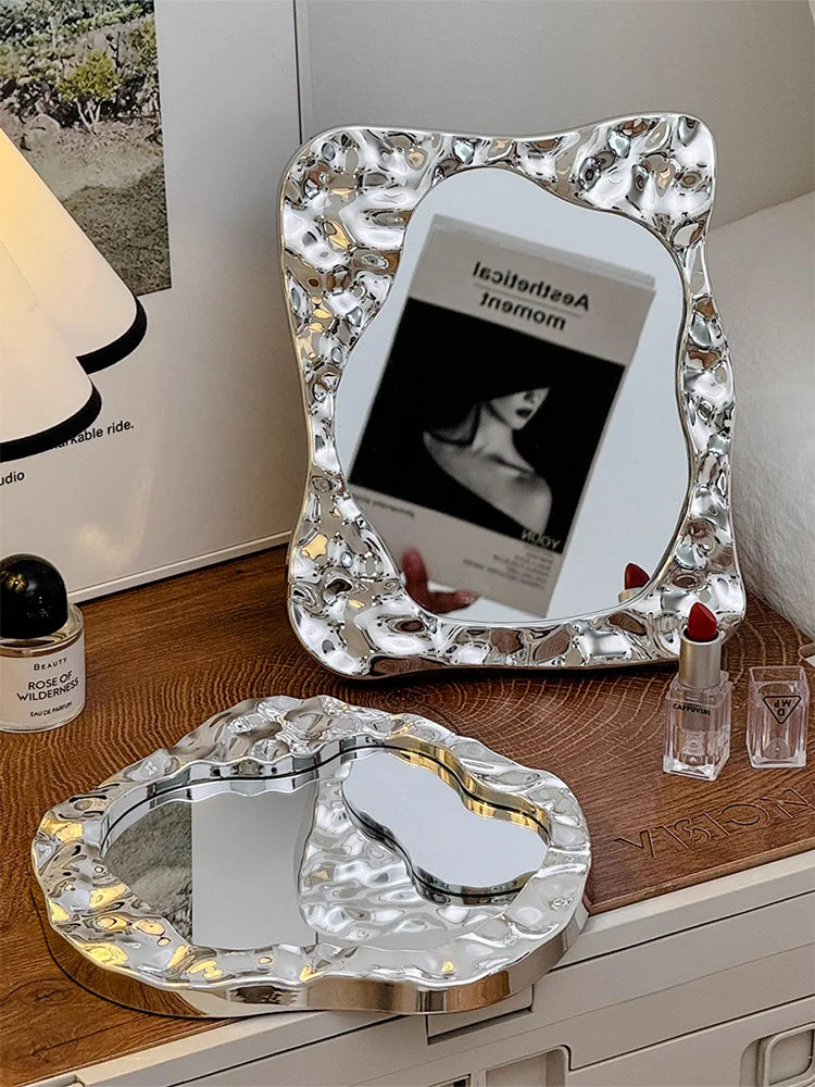 Bathroom Handled Mirror Vanity Women Design Portable Mirror Small Dorm Espejo Maquillaje Luz Home Decoration Accessories