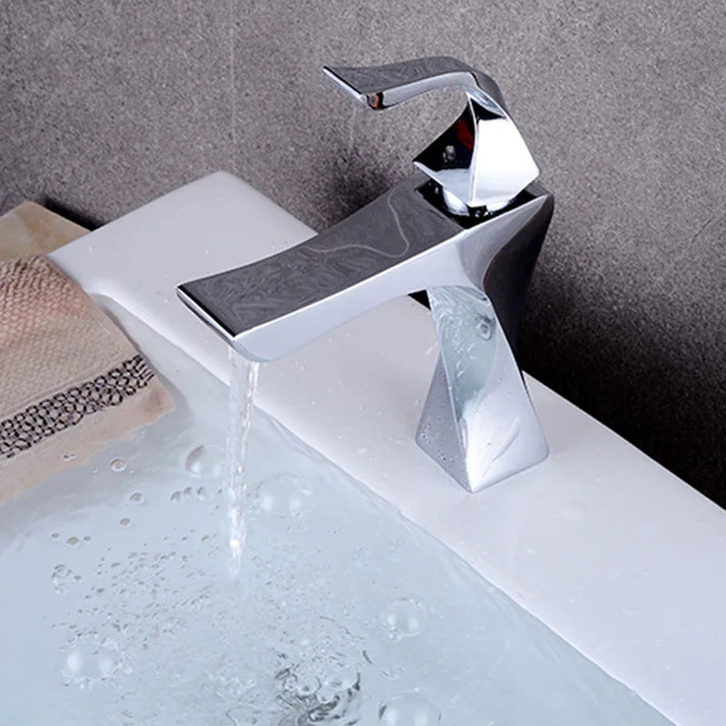Bathroom Faucet Basin Sink Golden Chrome Tap Hot Cold Water Mixer Tap Deck Mounted Bathroom Faucets Single Lever Taps