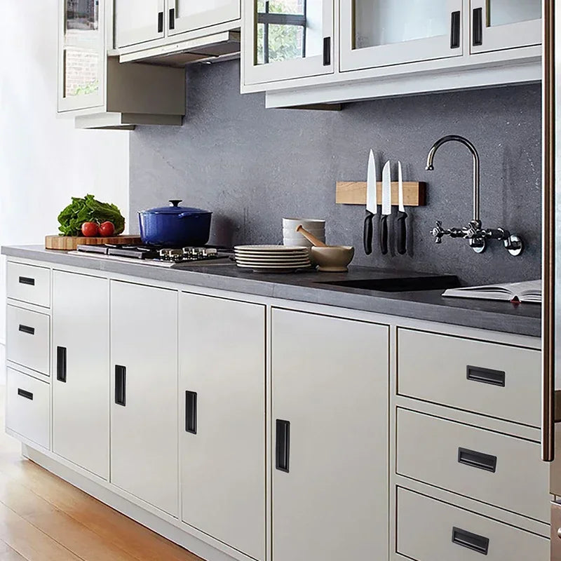 Embedded Hidden Furniture Handles Modern Aluminum Alloy Wardrobe Door Pulls Matte Black Kitchen Cabinets Knob Decoration Handles