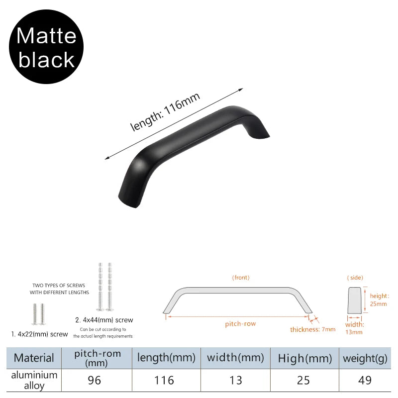 Modern Furniture Handles Black Wardrobe Door Pulls Silver Long Drawer Pulls Bathroom Cabinet Handle Aluminum Alloy Curved Handle