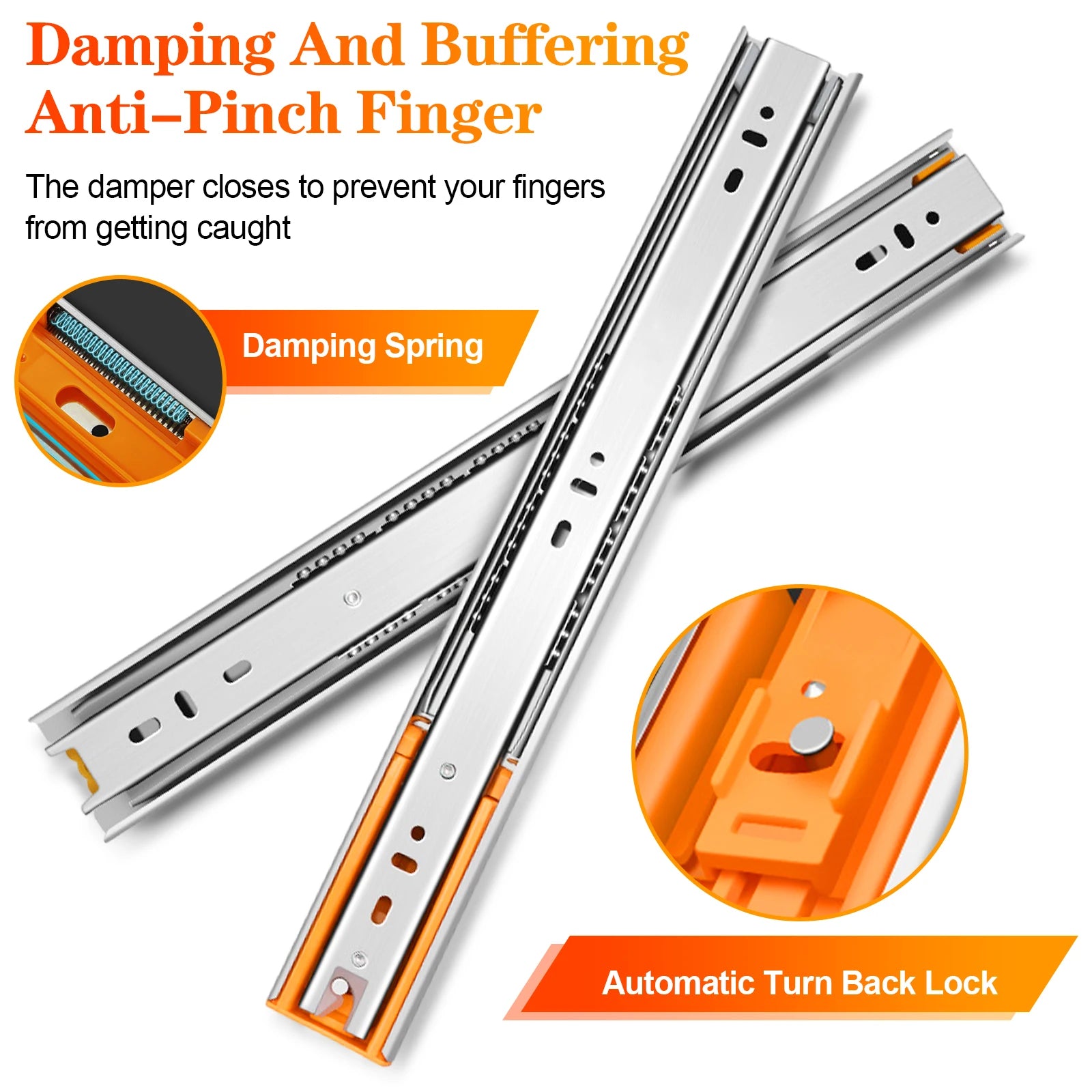 1 pair of full extension rails for 10, 12, 14, 16, 18, 20, 22, 24 inch drawers, 100 lb load capacity metal bearing with ball