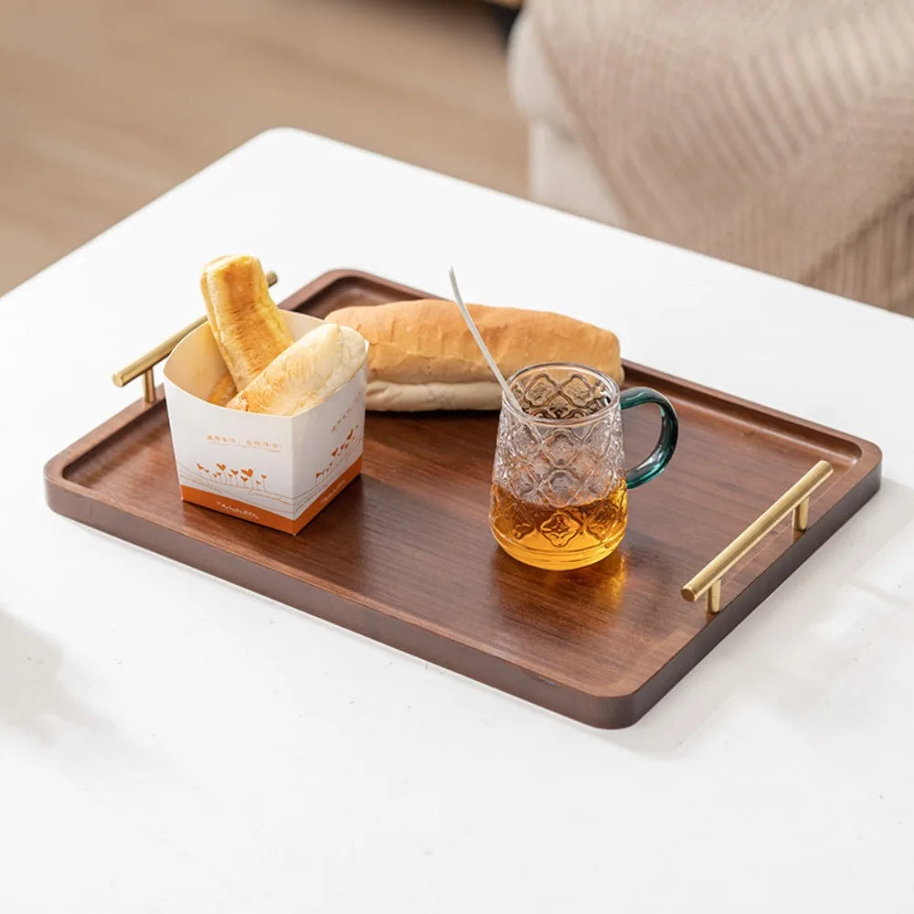 Rectangular Wood Tea Tray Display Plate with Handles Tea Set Cup Storage Plate Household Coffee Dessert Snack Fruit Platter