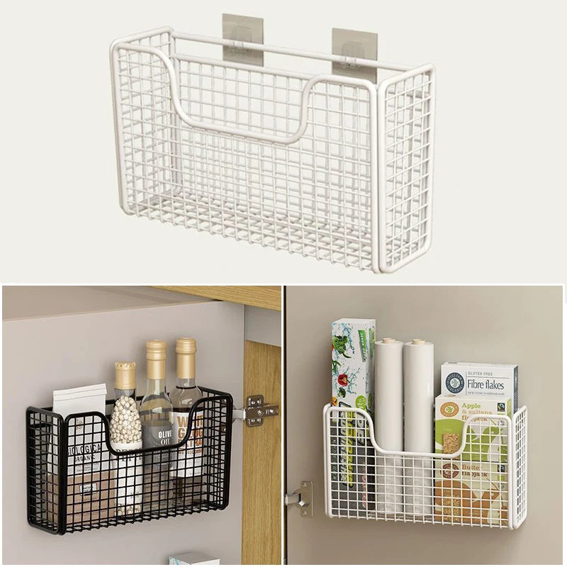 Punch-free Kitchen Cabinet Door Storage Box Iron Rack Wall-mounted Cabinet Metal Multi-Purpose Spice Rack Holder For Household