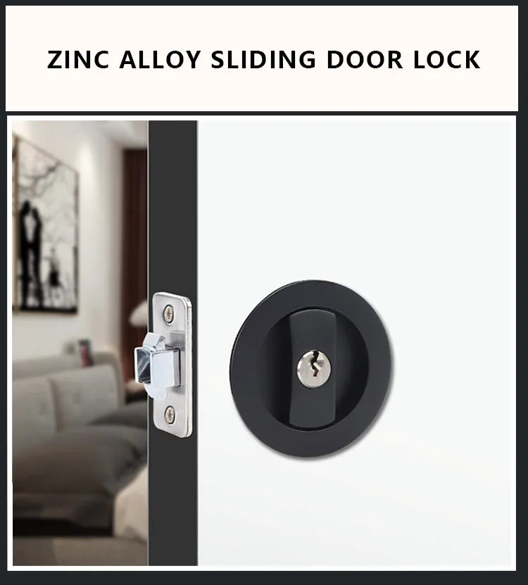 Black Sliding Door Sliding Door Lock Bathroom Balcony Interior Kitchen Double Hook Sliding Door Built-In Invisible Hook Lock