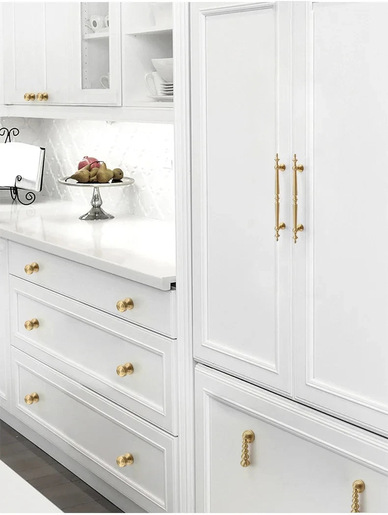 High-end Antique Bronze Door Handles and Knobs Solid Brass Antique Drawer Pulls Kitchen Cupboard Handle Gold Cabinet Handles