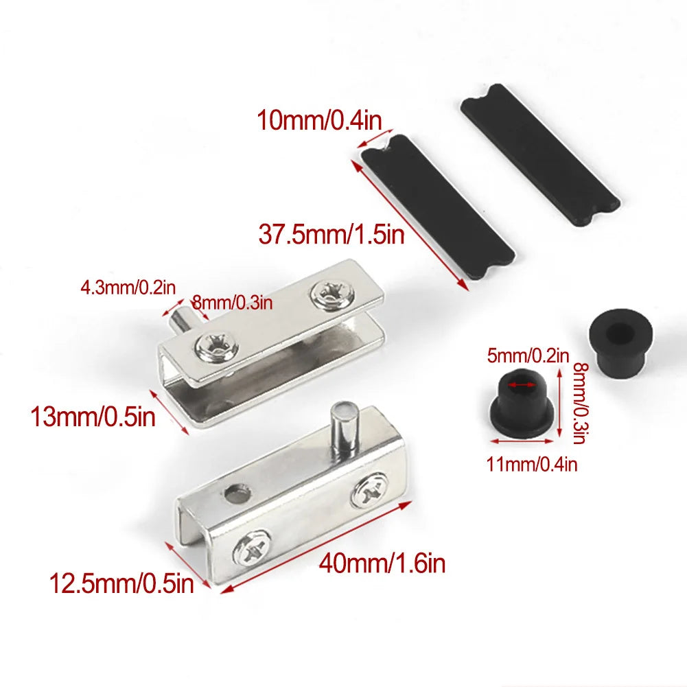 2Pcs Glass Door Hinges Stainless Steel No Drilling Rust-Proof Black Pivot Door Hinge Suitable For 5~6mm Glass Doors