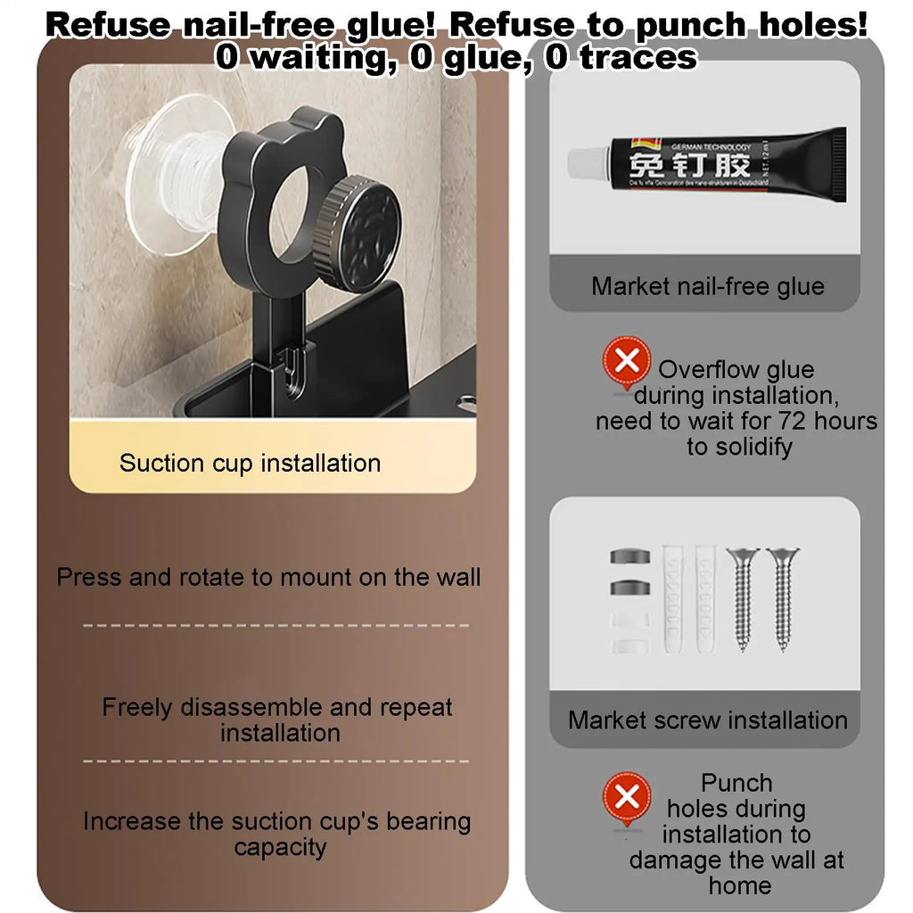 Suction cup tripod wall mounted corner storage rack for Shower with Bear Suction Cups Shampoo Holders for Inside Shower No Drill