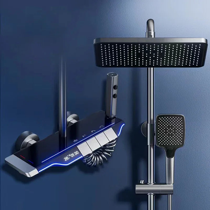 Piano Digital Bathroom Shower Set Senducs Hot Cold Bathroom Mixer Faucets System Brass Gun Grey Digital Piano Shower System